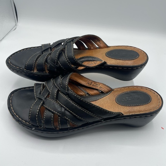 Born black leather sandals, criss cross straps low-heeled sandals summer, size 9 - Picture 2 of 6